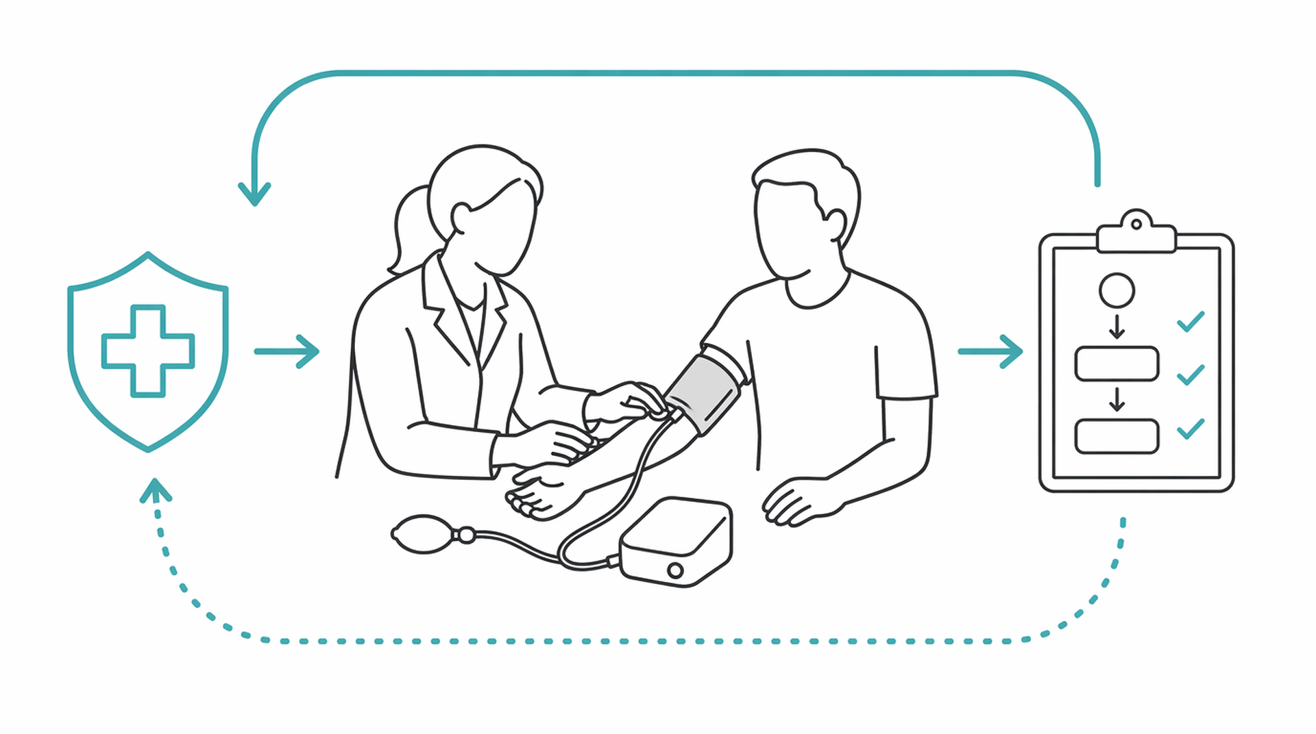 Medical line illustration of alcohol detox monitoring for Home detox programme.