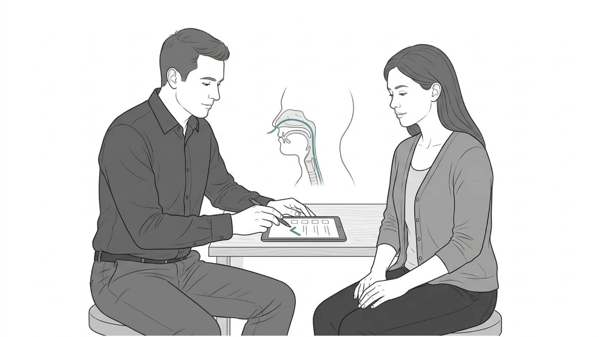 Medical line illustration of anaesthetic assessment and airway planning for Sedation for procedures.