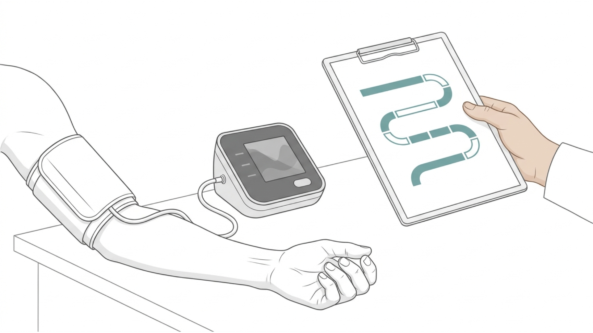 Medical line illustration of blood pressure and cardiovascular risk review for High blood pressure management.