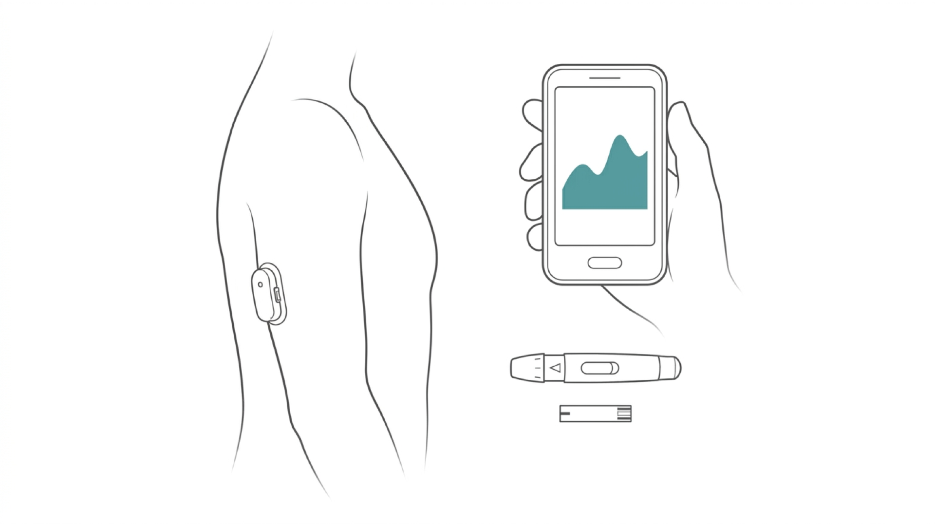 Medical line illustration of diabetes and glucose monitoring for Dynamic hormone (stimulation) tests.
