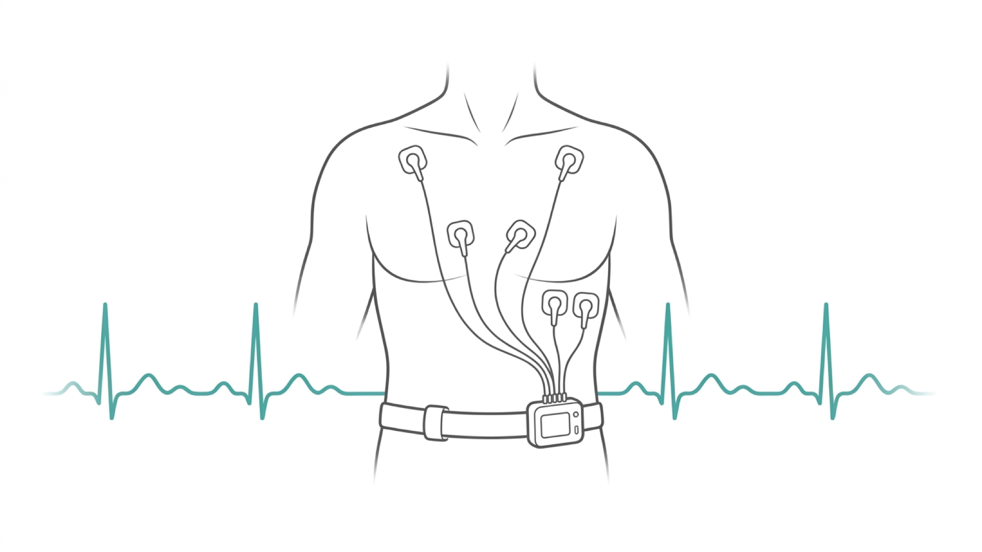 Medical line illustration of ECG and heart rhythm monitoring for Electrocardiogram (ECG).