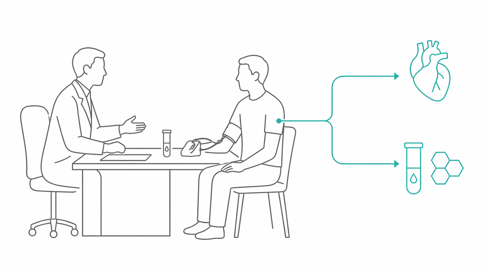 Medical line illustration of erectile dysfunction assessment for Erectile dysfunction treatment.