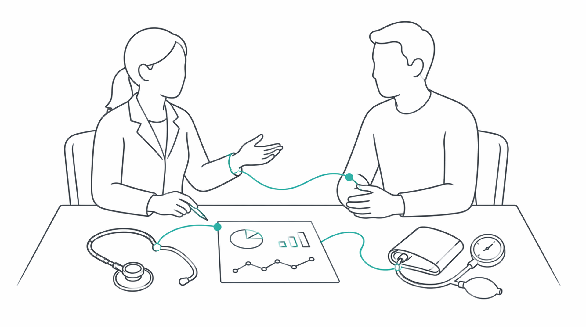 Medical line illustration of general medical health check for Getting a second opinion about cancer.
