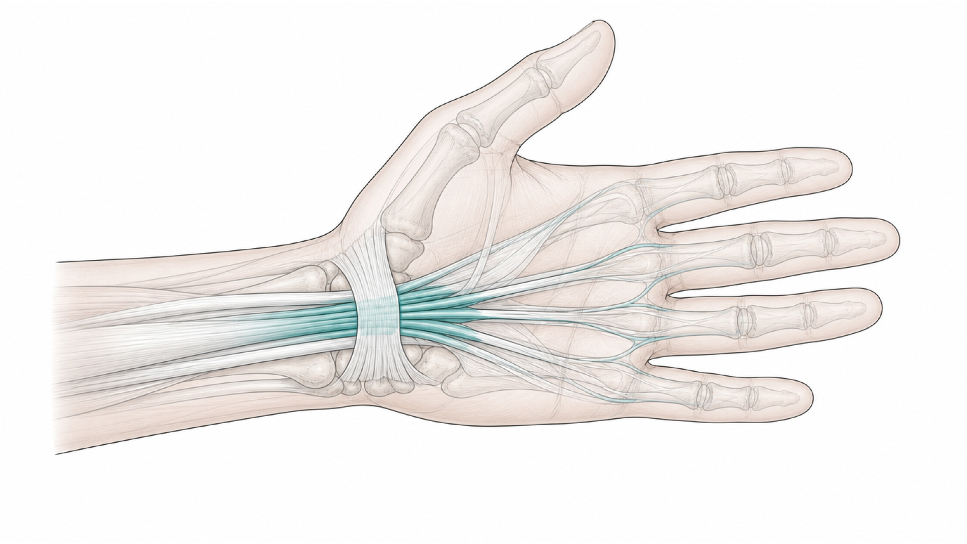 Medical line illustration of hand wrist fingers for Trapeziectomy (thumb base surgery).