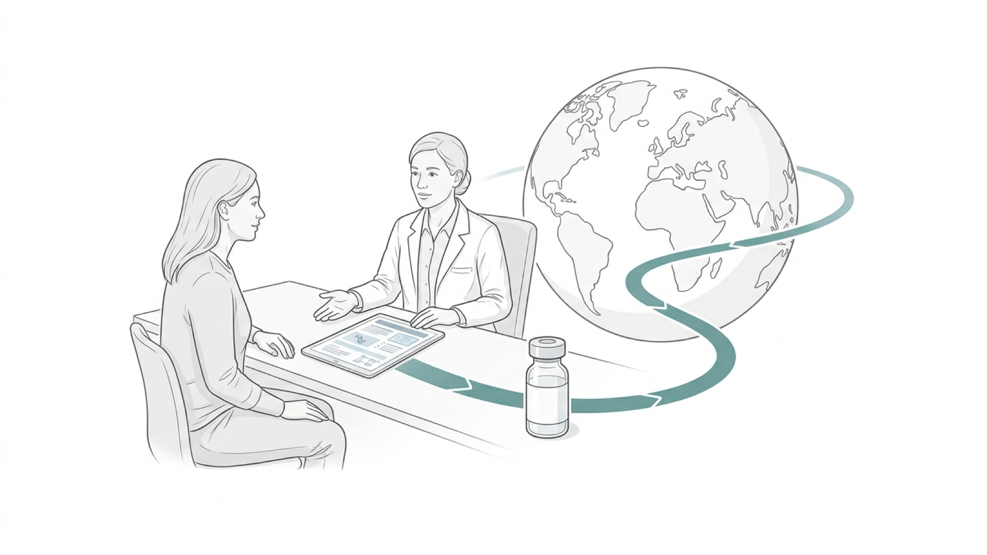 Medical line illustration of infectious disease and travel medicine for Long COVID assessment.