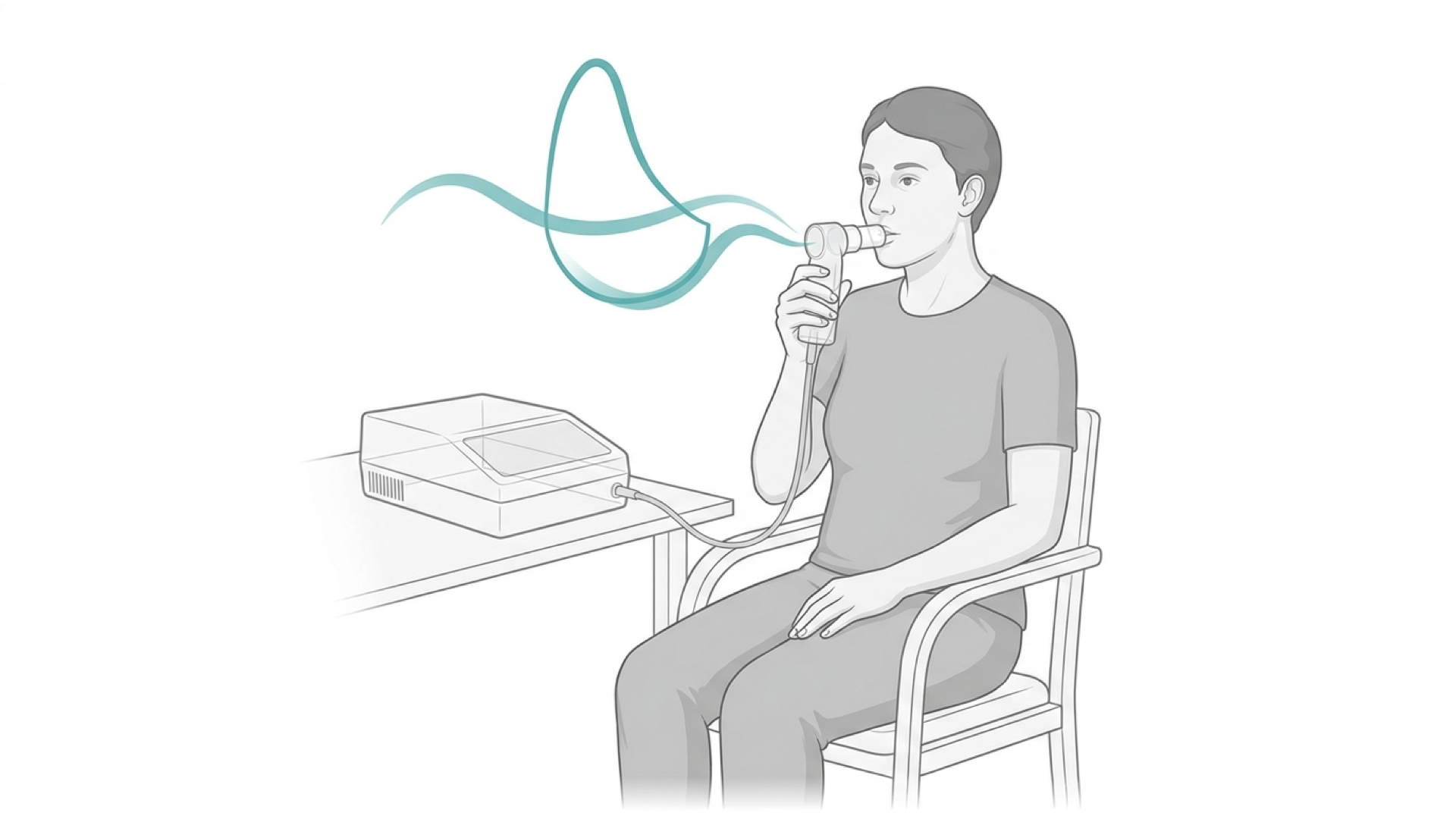Medical line illustration of lung function testing for Full lung function tests (gas transfer).