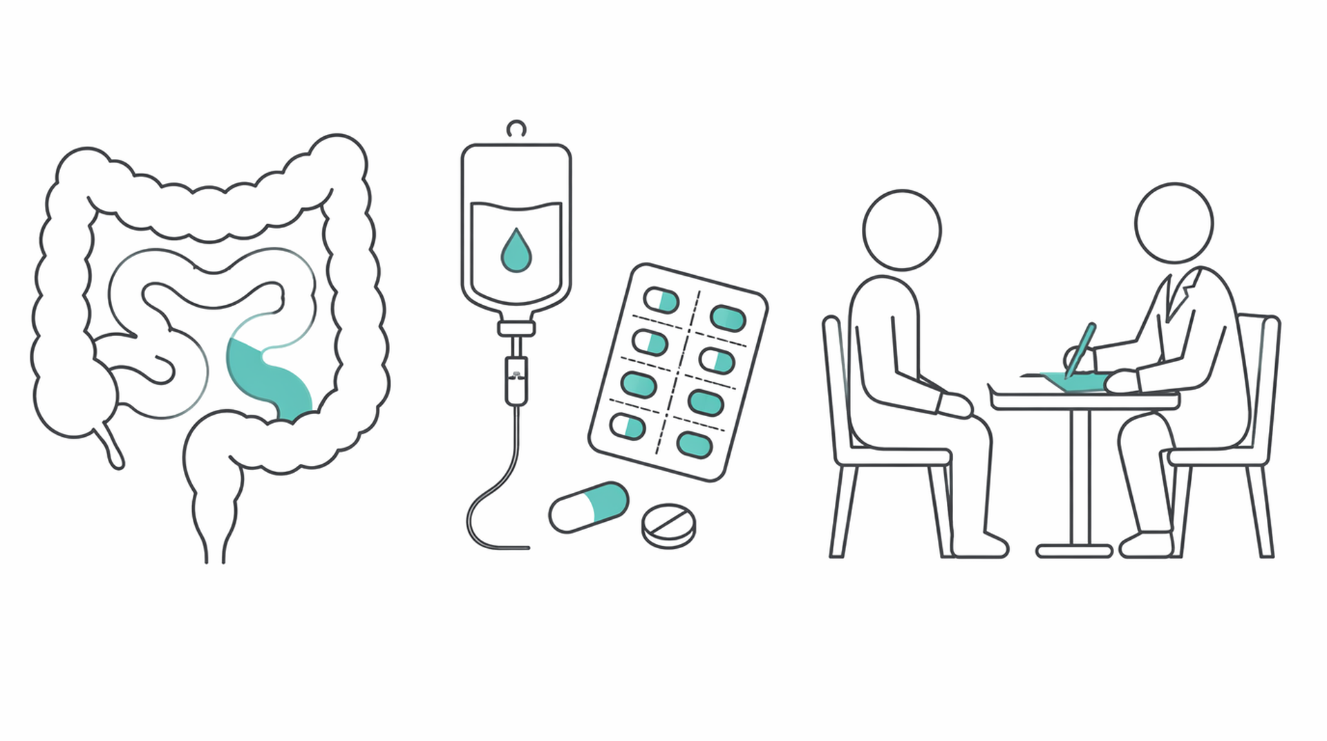 Medical line illustration of malignant bowel obstruction care for Supportive and palliative cancer care.