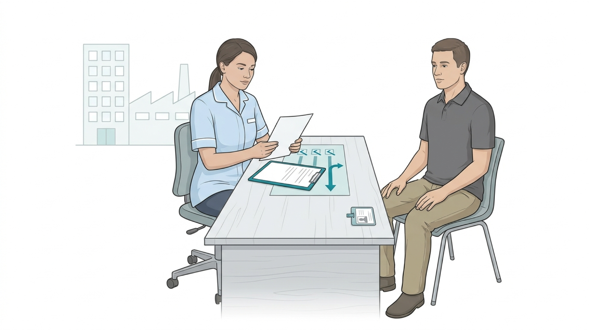 Medical line illustration of an occupational health fitness assessment for Health surveillance programme.