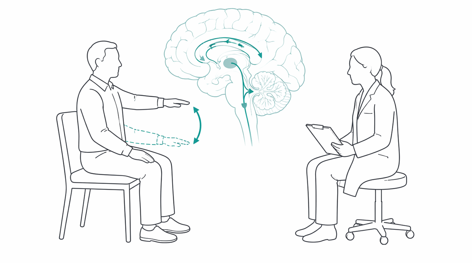 Medical line illustration of parkinsons movement assessment for Essential tremor assessment.