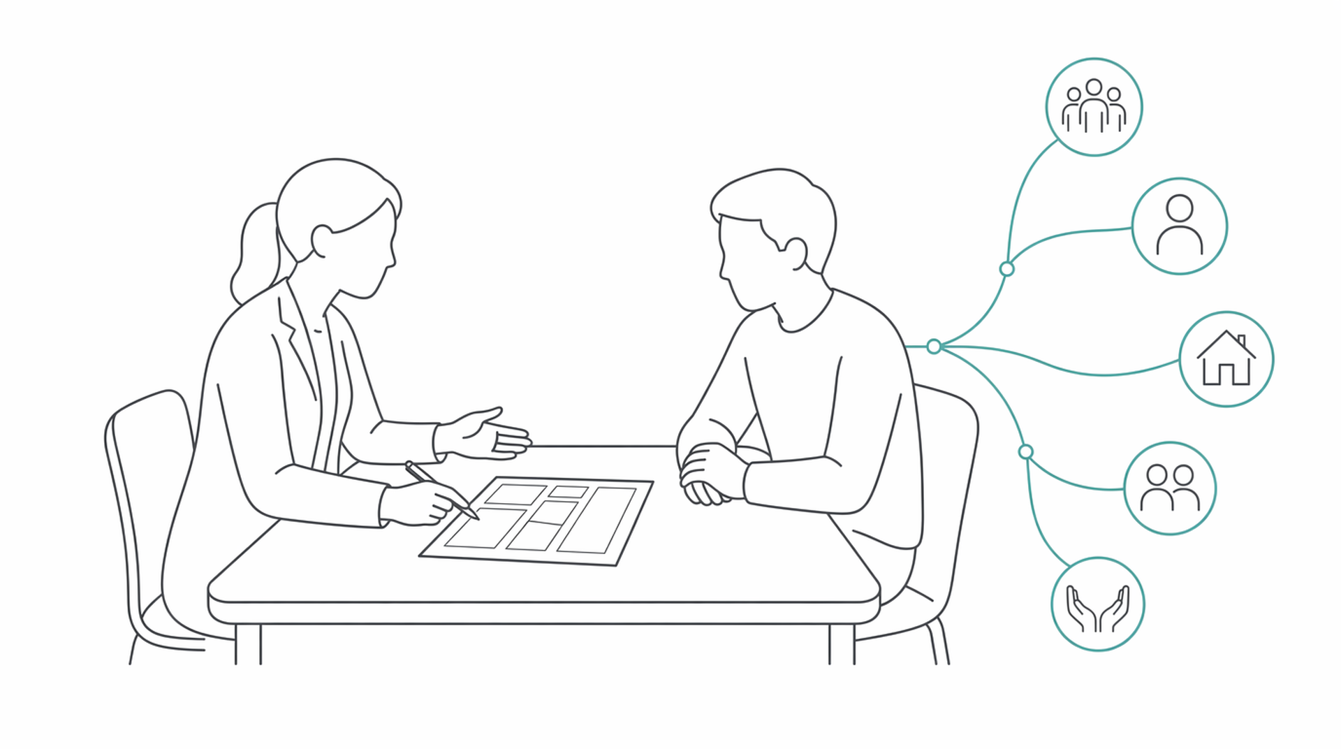 Medical line illustration of psychosis assessment for Medication review and prescribing.