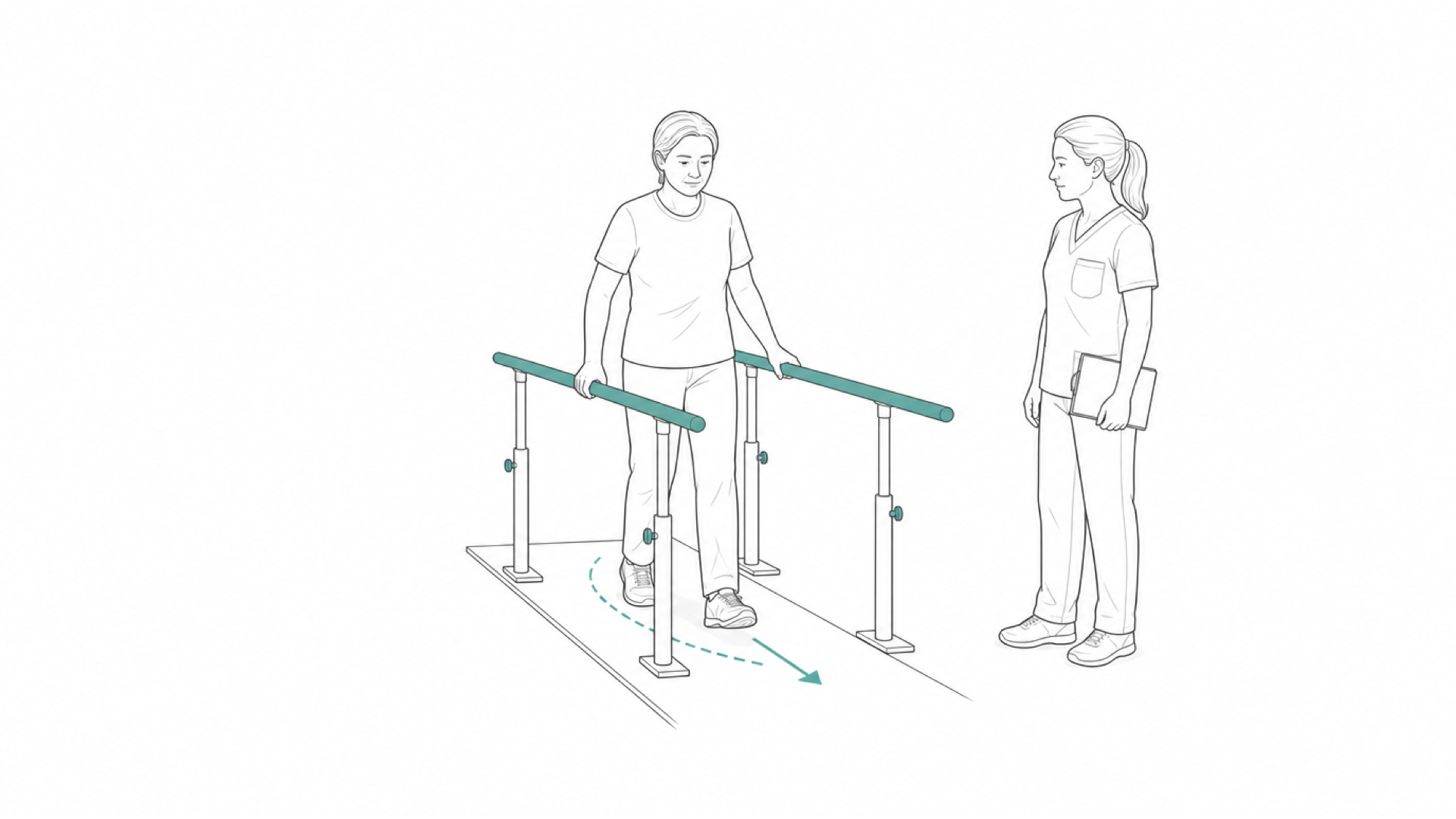 Medical line illustration of supported rehabilitation and mobility work for Anger management.