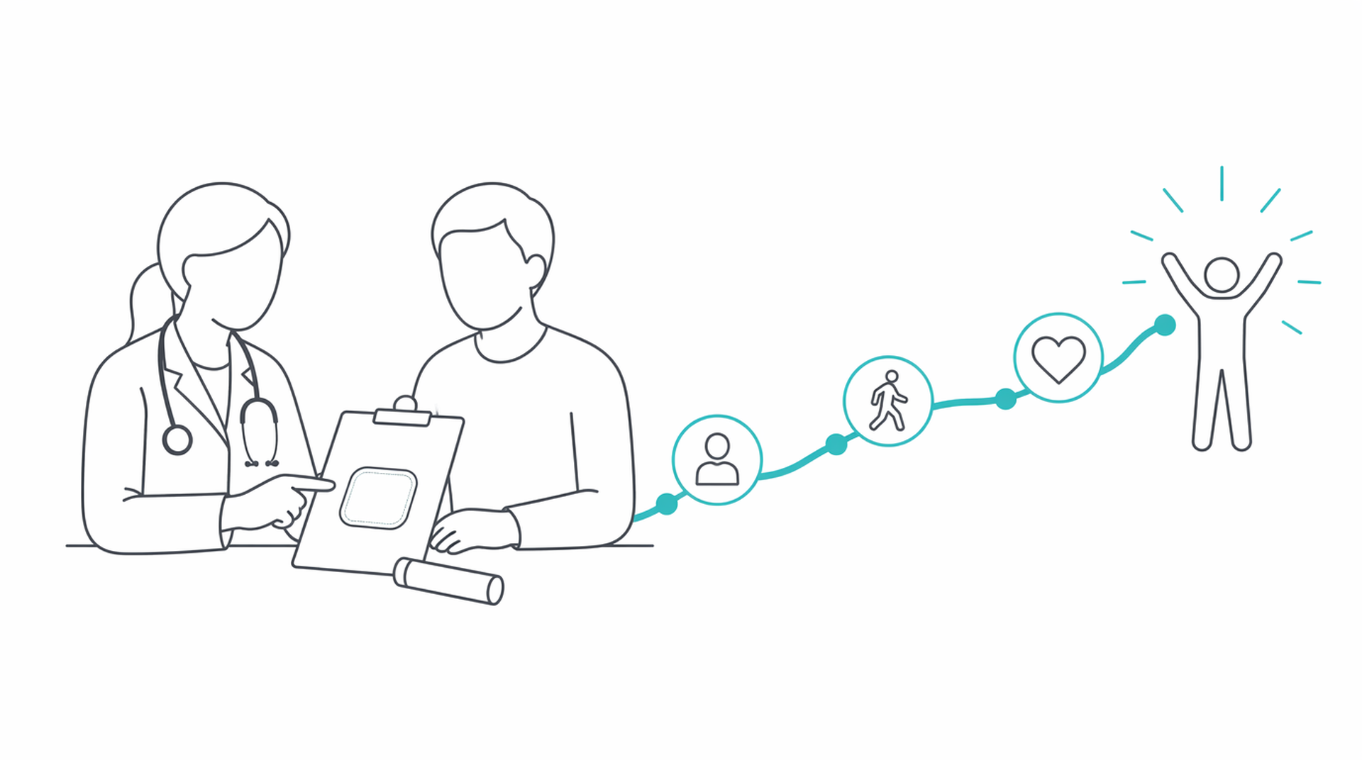 Medical line illustration of smoking cessation support for Stopping smoking (smoking cessation).