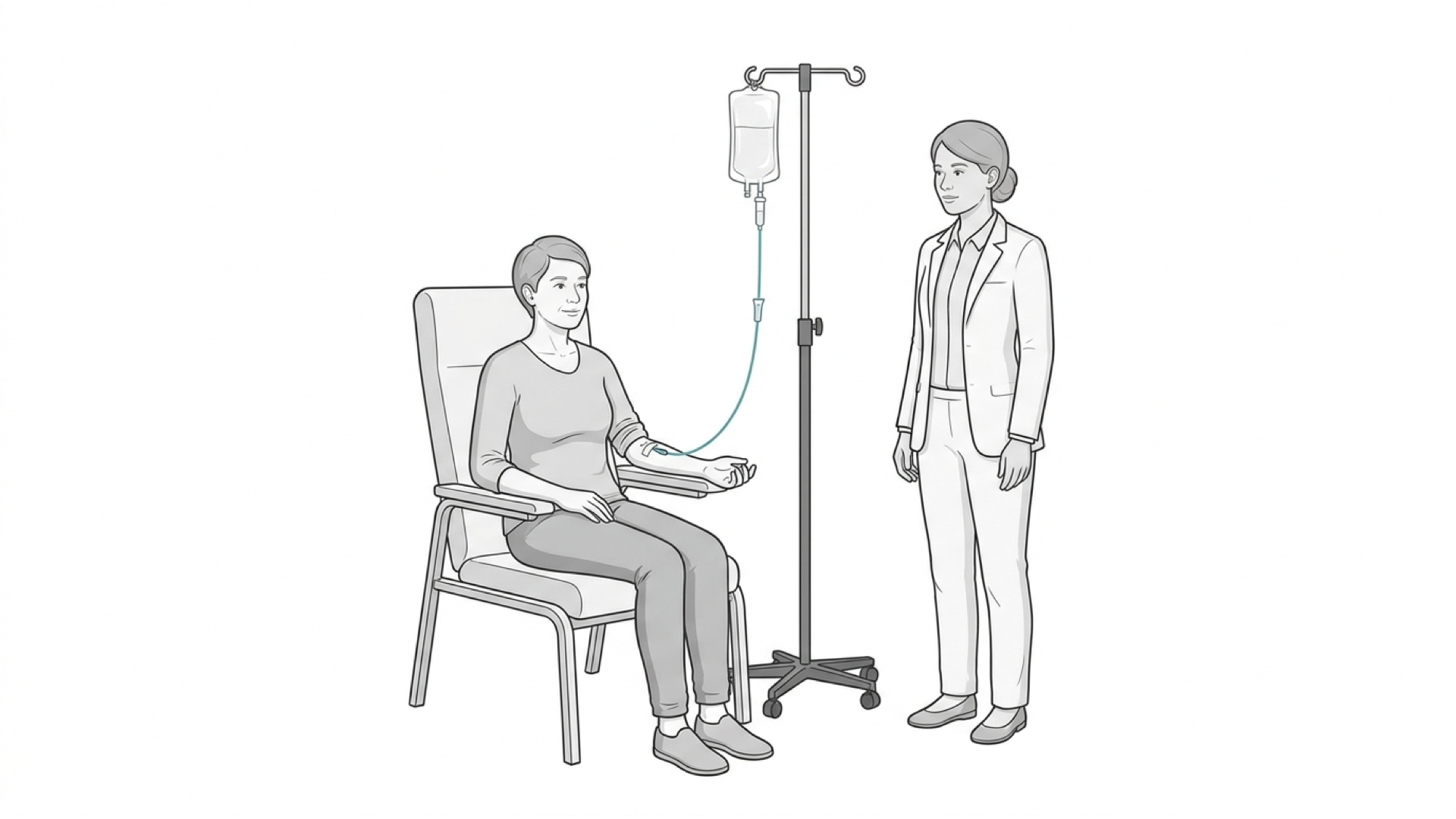 Medical line illustration of systemic cancer treatment for Joining a cancer clinical trial.