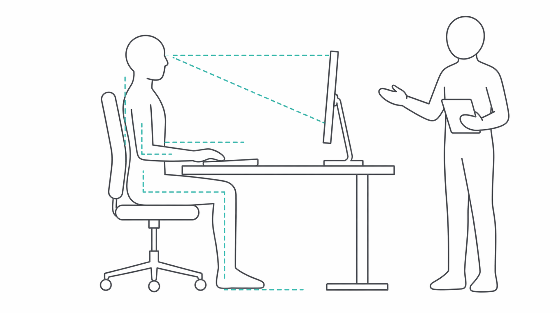 Medical line illustration of workplace ergonomics dse for Return-to-work assessment.